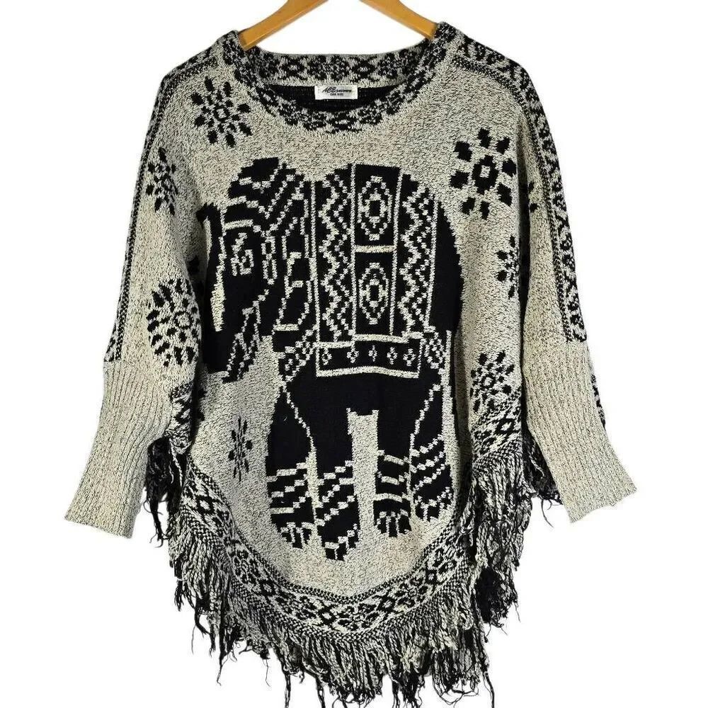 Elephant Knit Grey Poncho Sweater